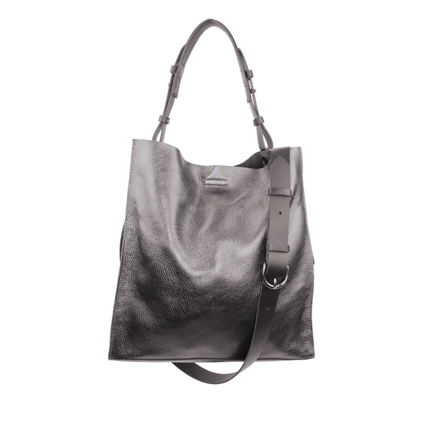 Tasche Tote aus genarbtem metalic Leder